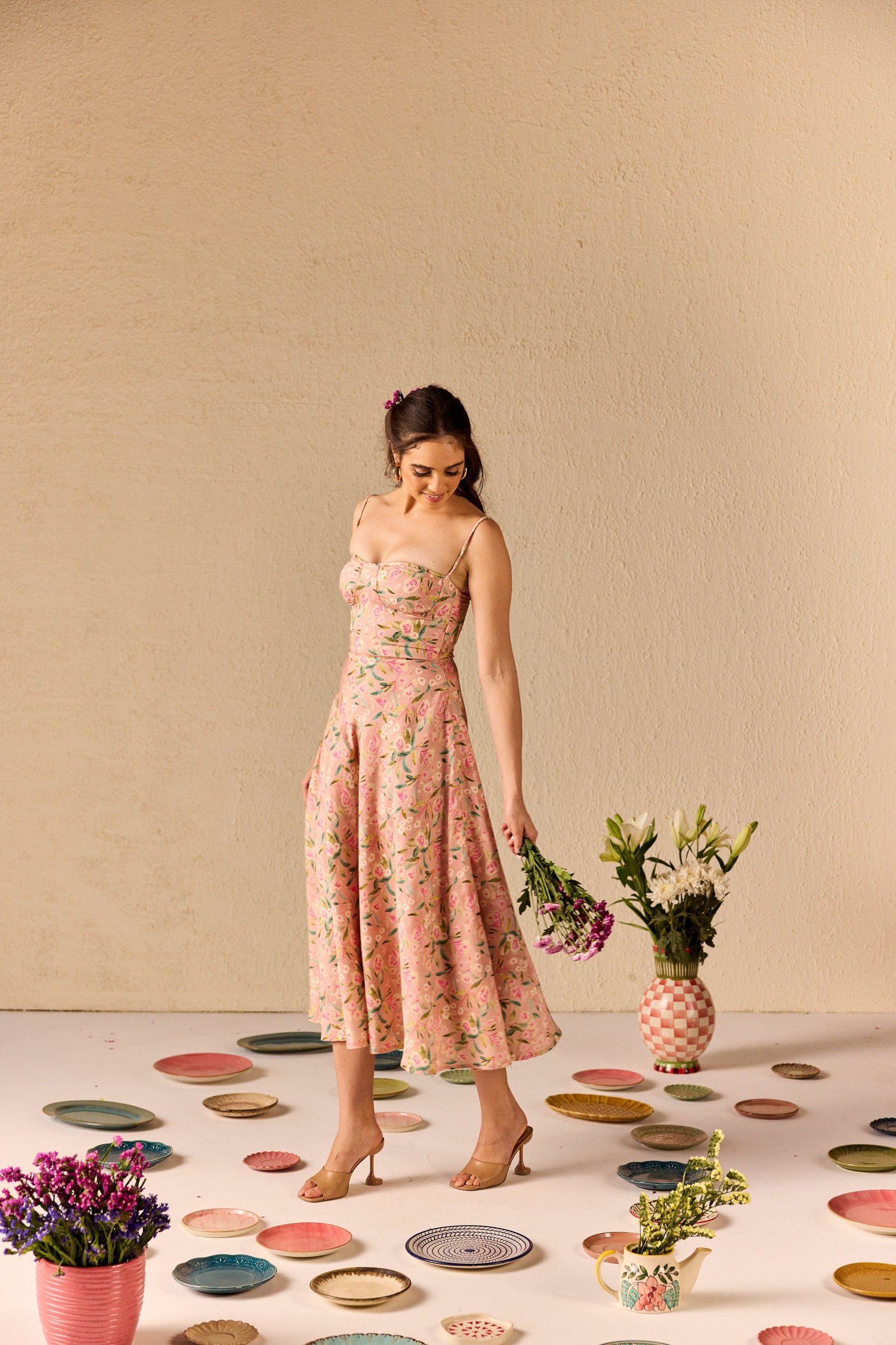 Bianca Pink Floral Midi Sundress