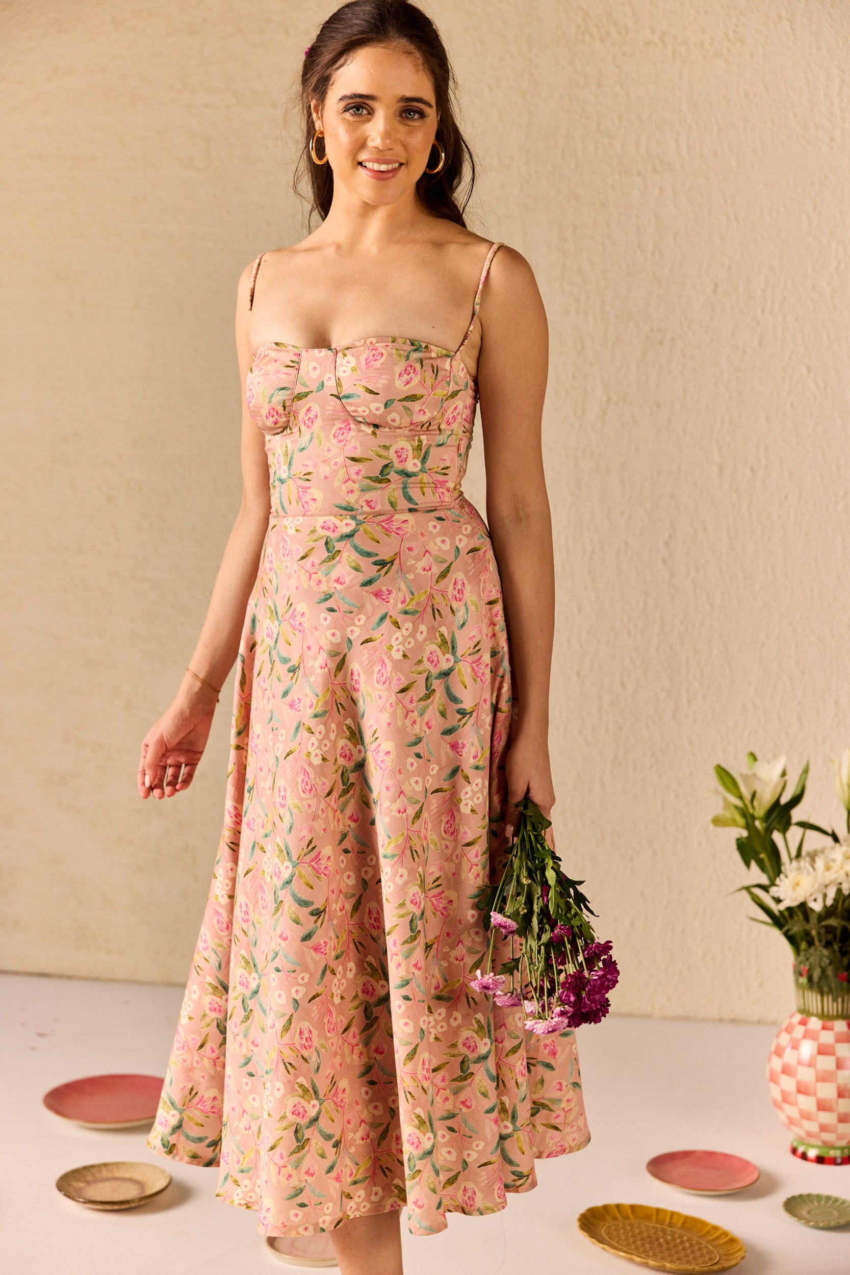 Bianca Pink Floral Midi Sundress
