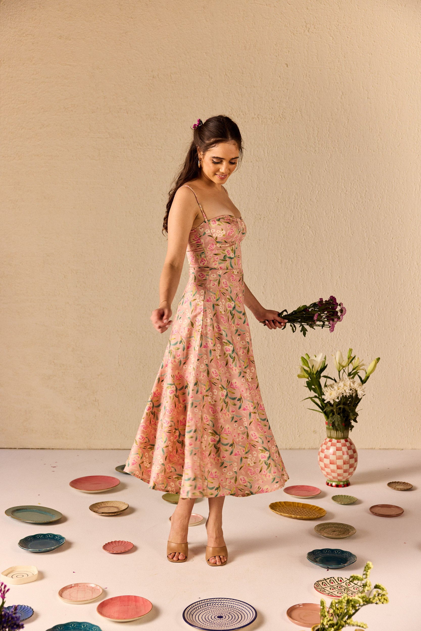 Bianca Pink Floral Midi Sundress