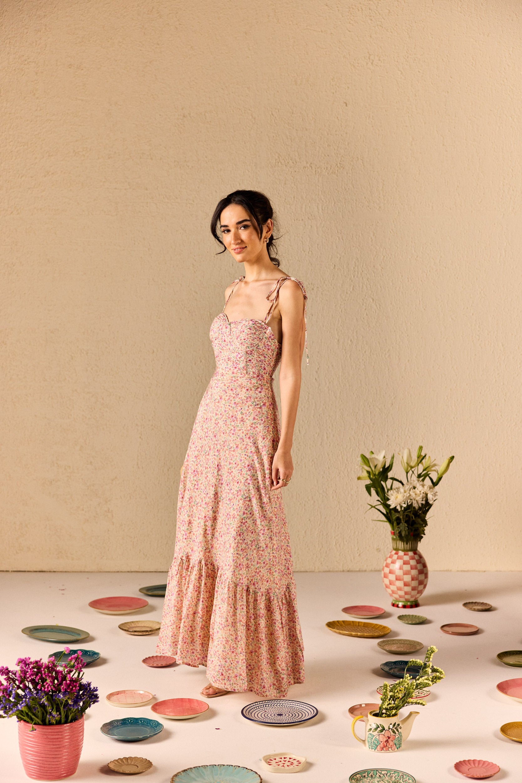 Solene Muslin Floral Ruffle Maxi Dress