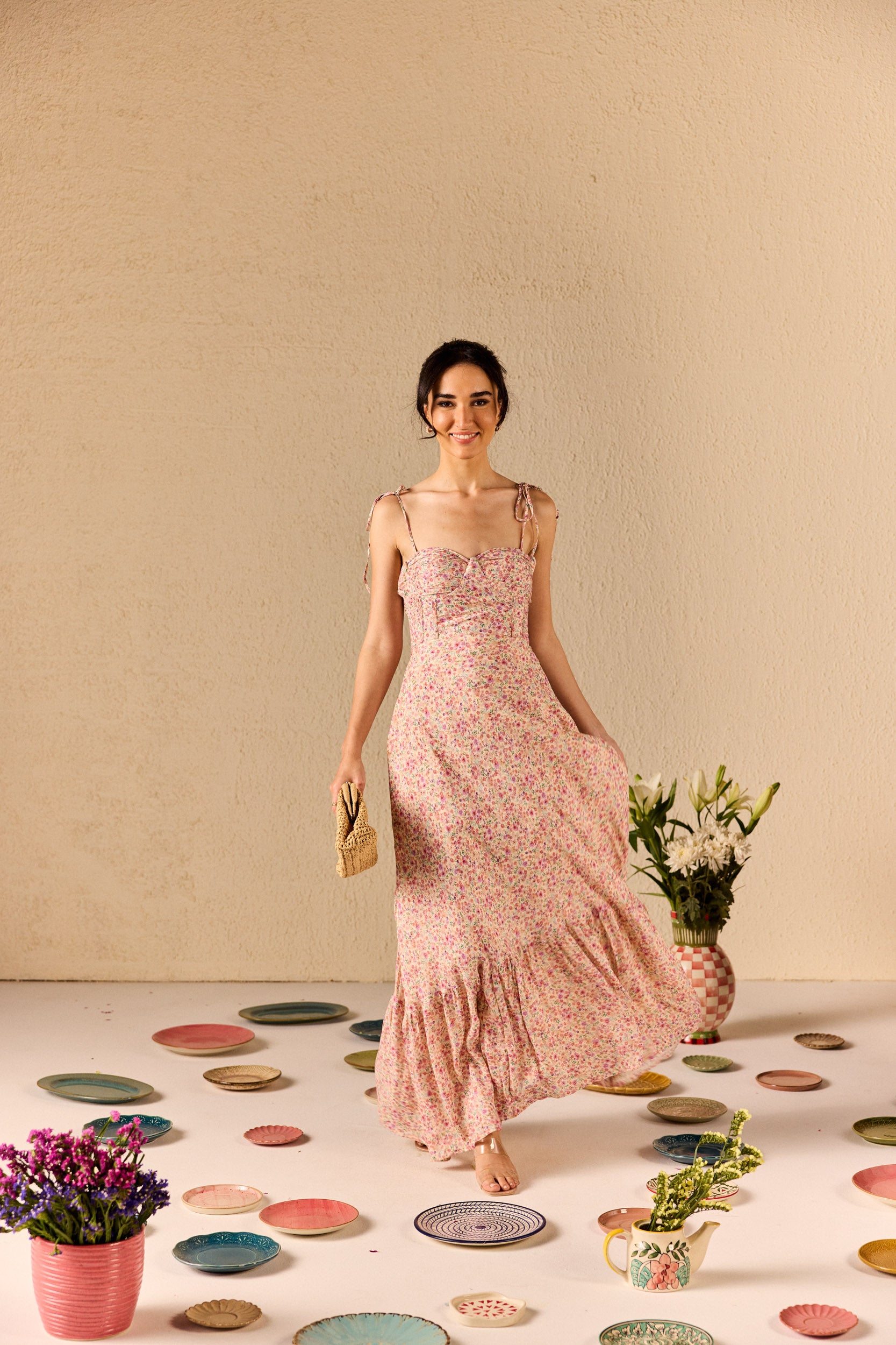 Solene Muslin Floral Ruffle Maxi Dress