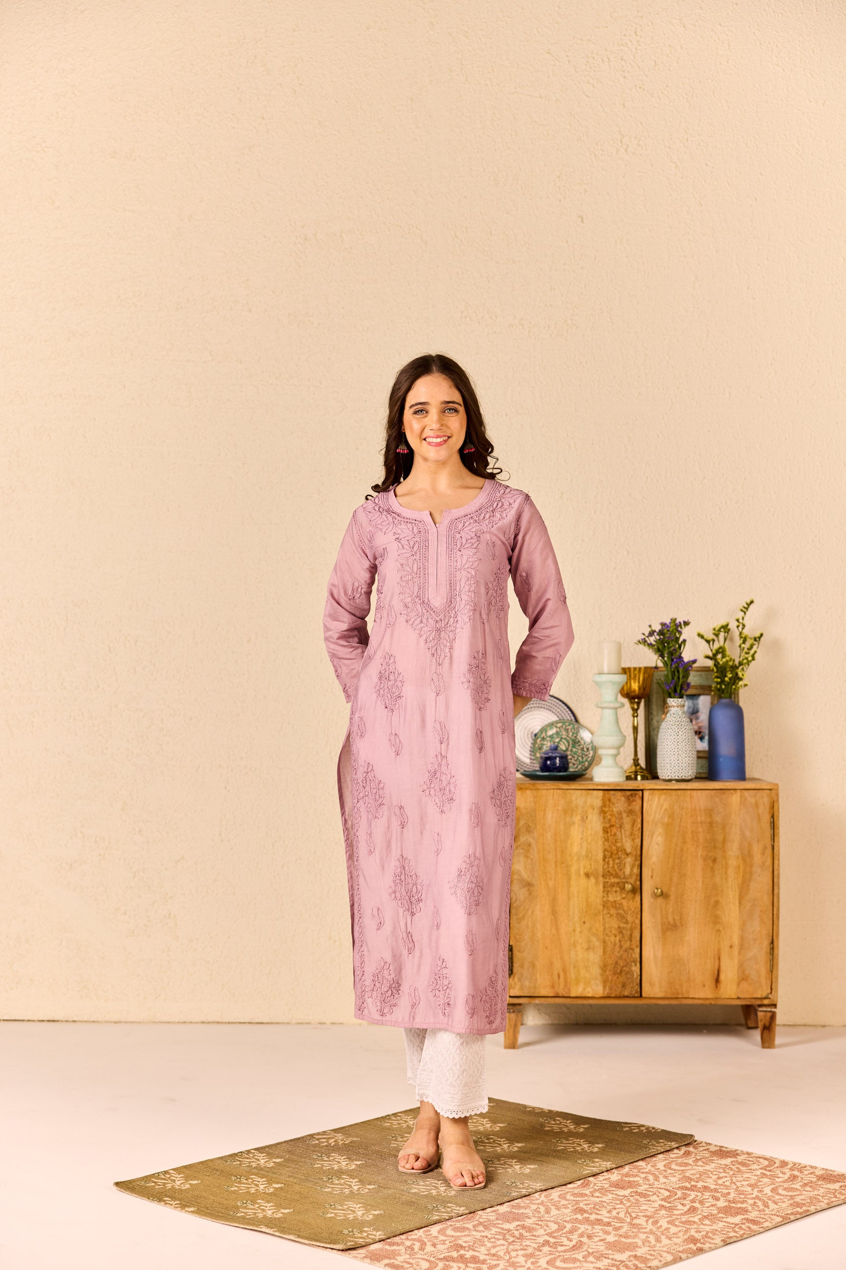 Rakhi Purple Chanderi Hand Embroidered Chikankari Kurta