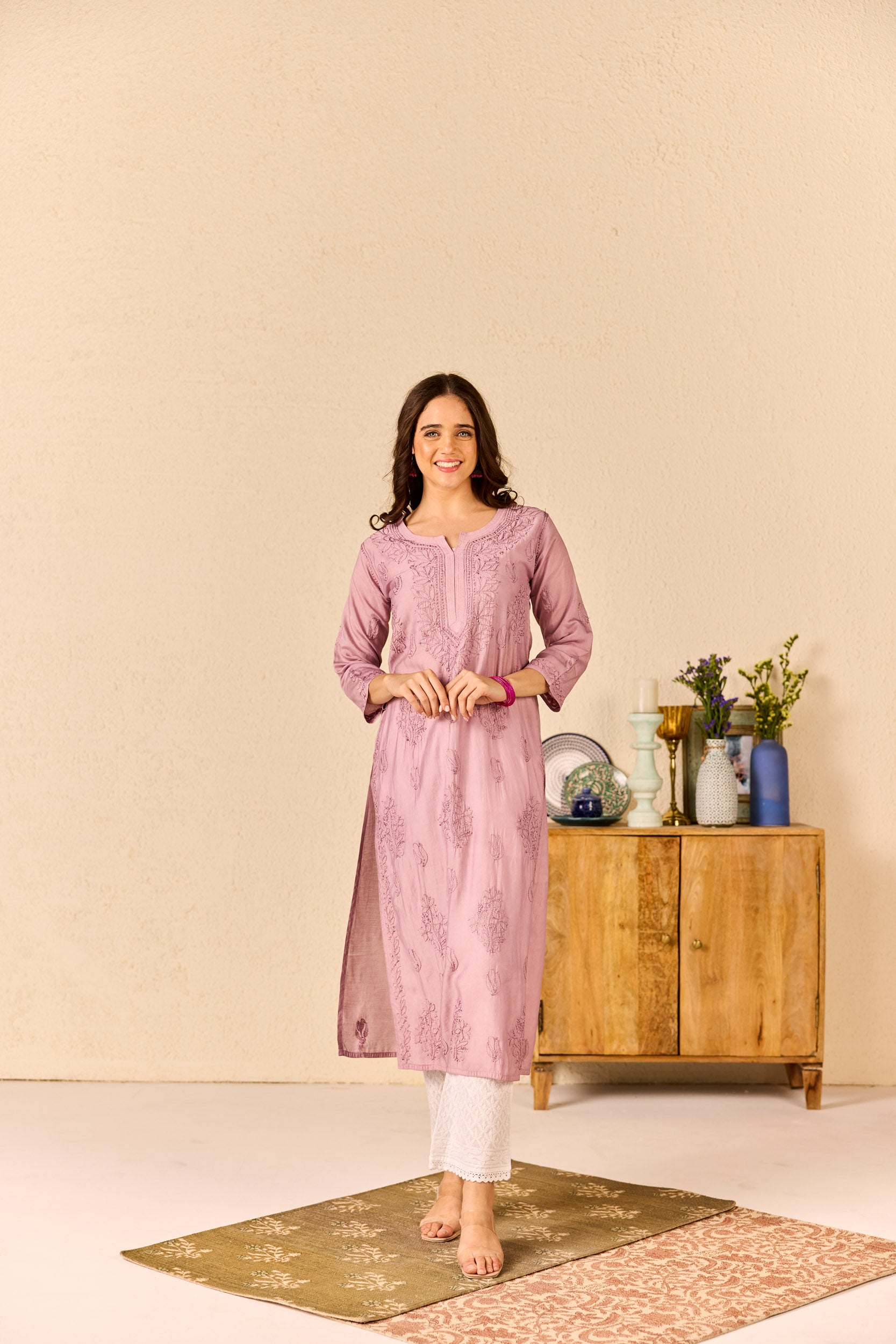 Rakhi Purple Chanderi Hand Embroidered Chikankari Kurta