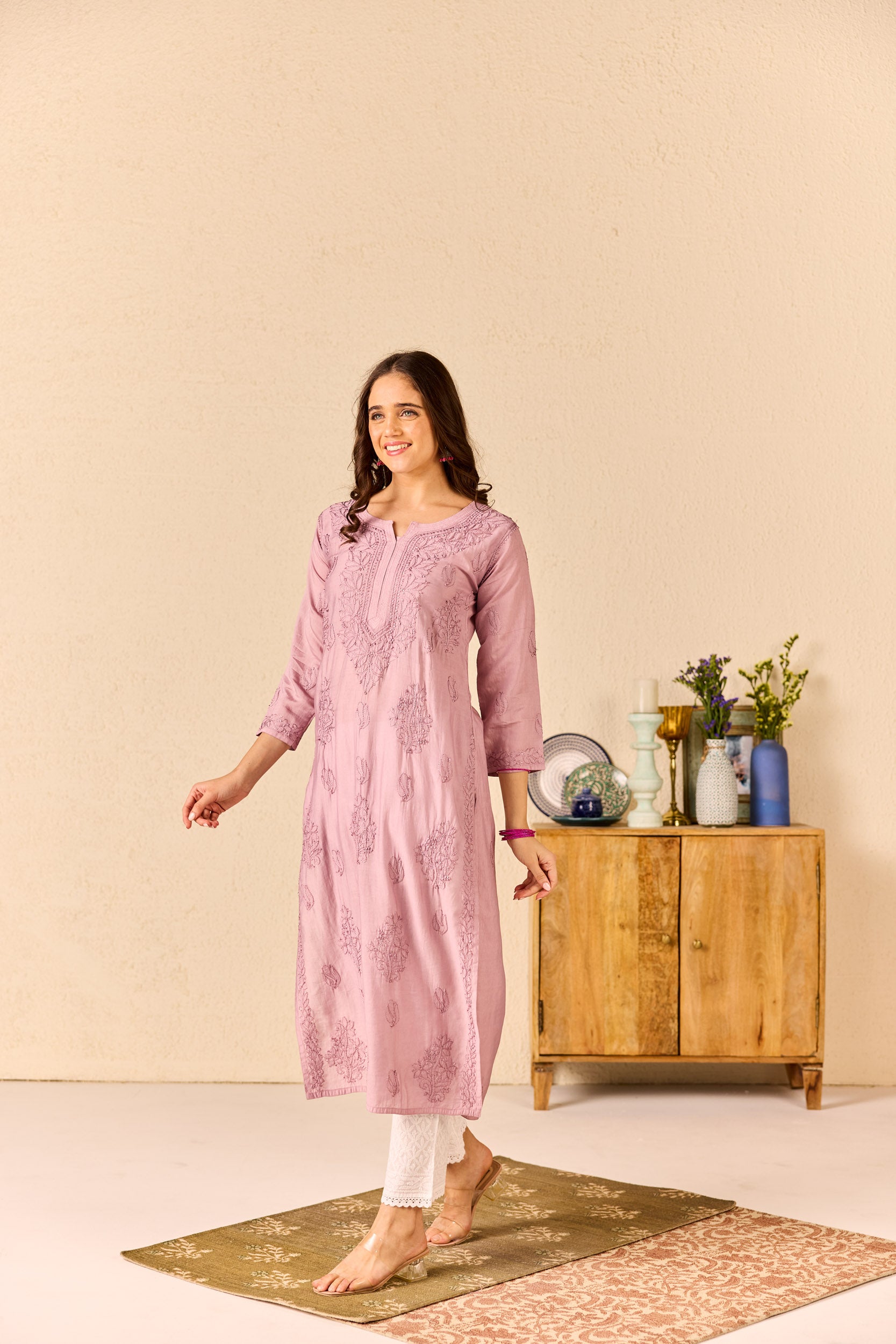 Rakhi Purple Chanderi Hand Embroidered Chikankari Kurta