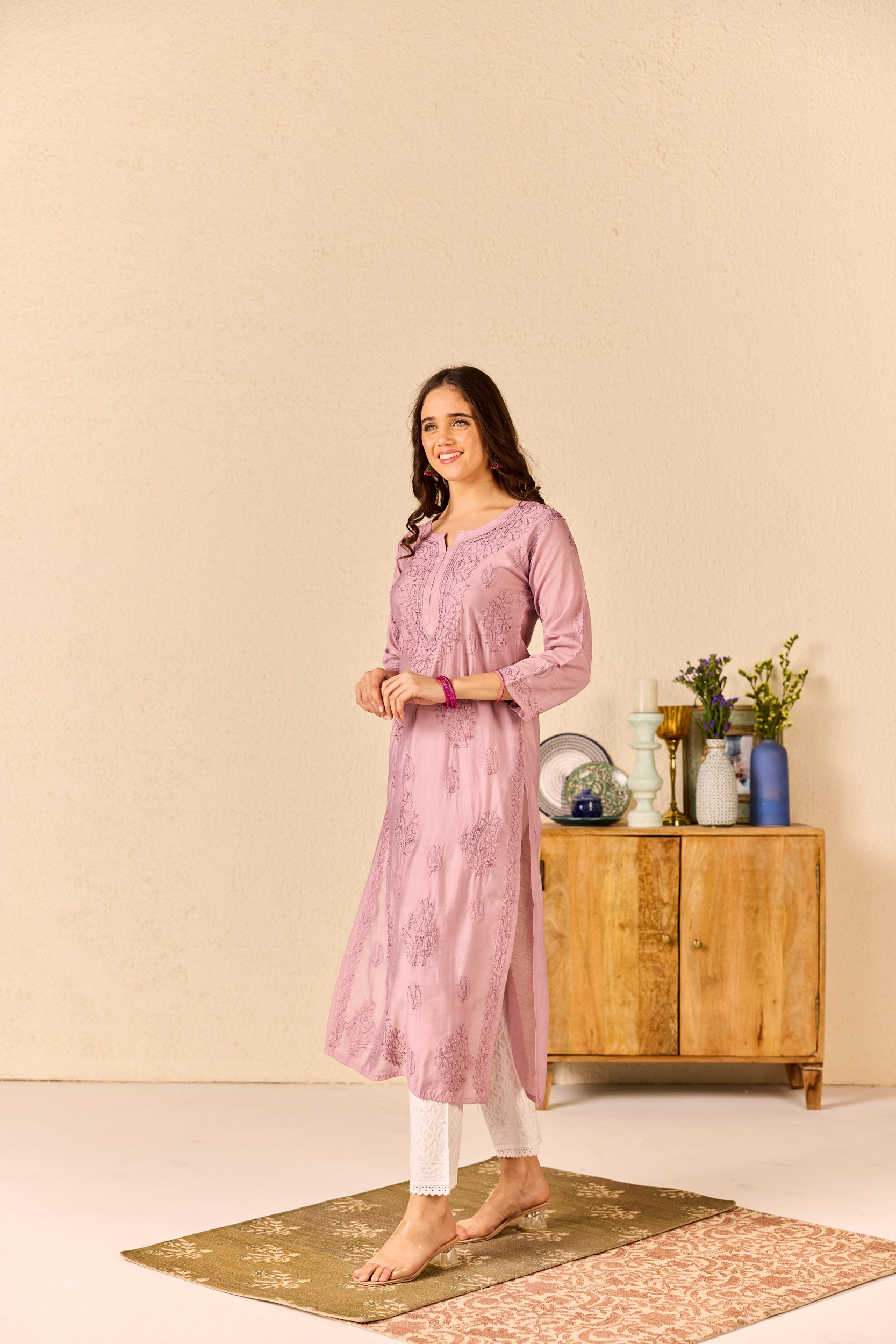Rakhi Purple Chanderi Hand Embroidered Chikankari Kurta