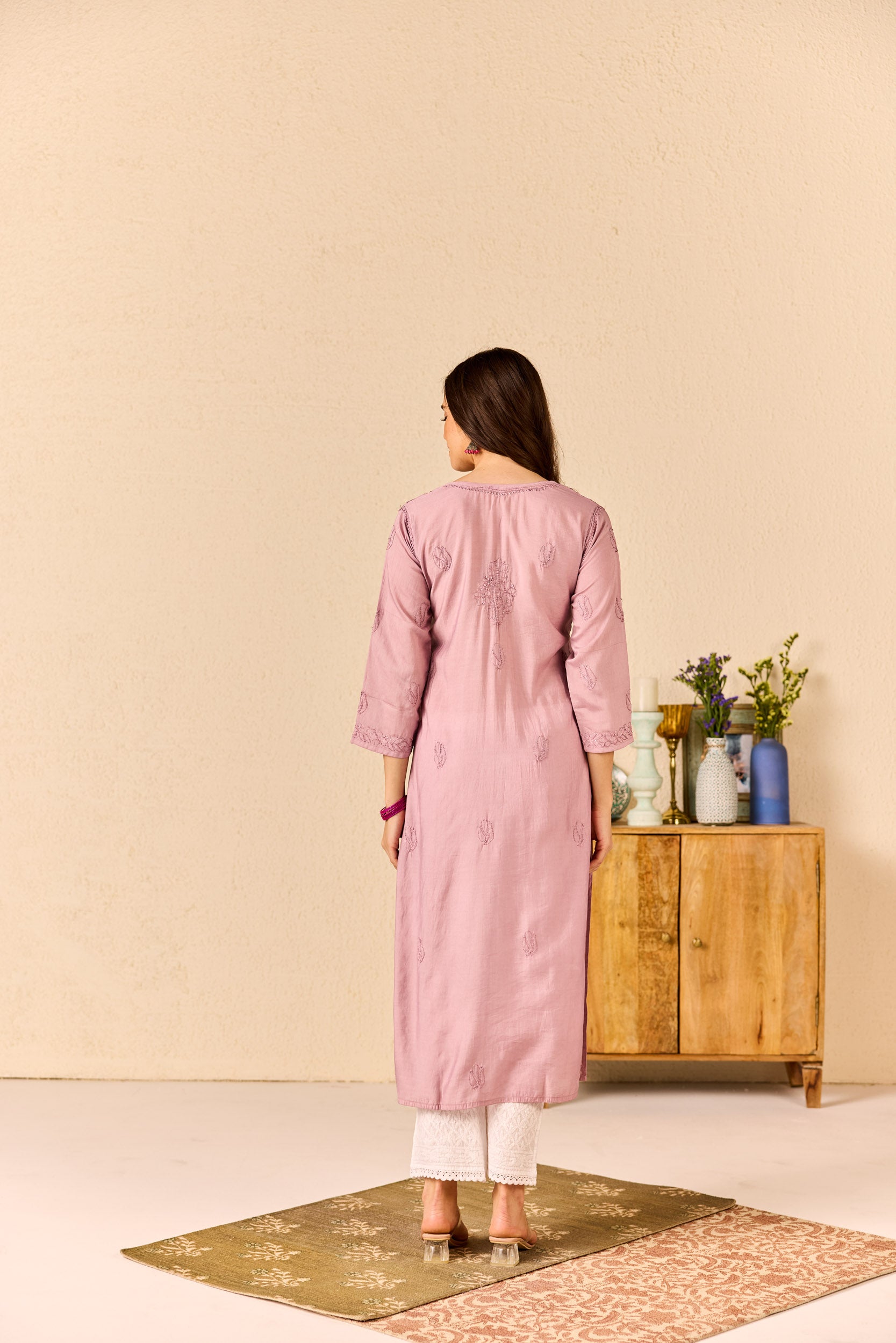 Rakhi Purple Chanderi Hand Embroidered Chikankari Kurta