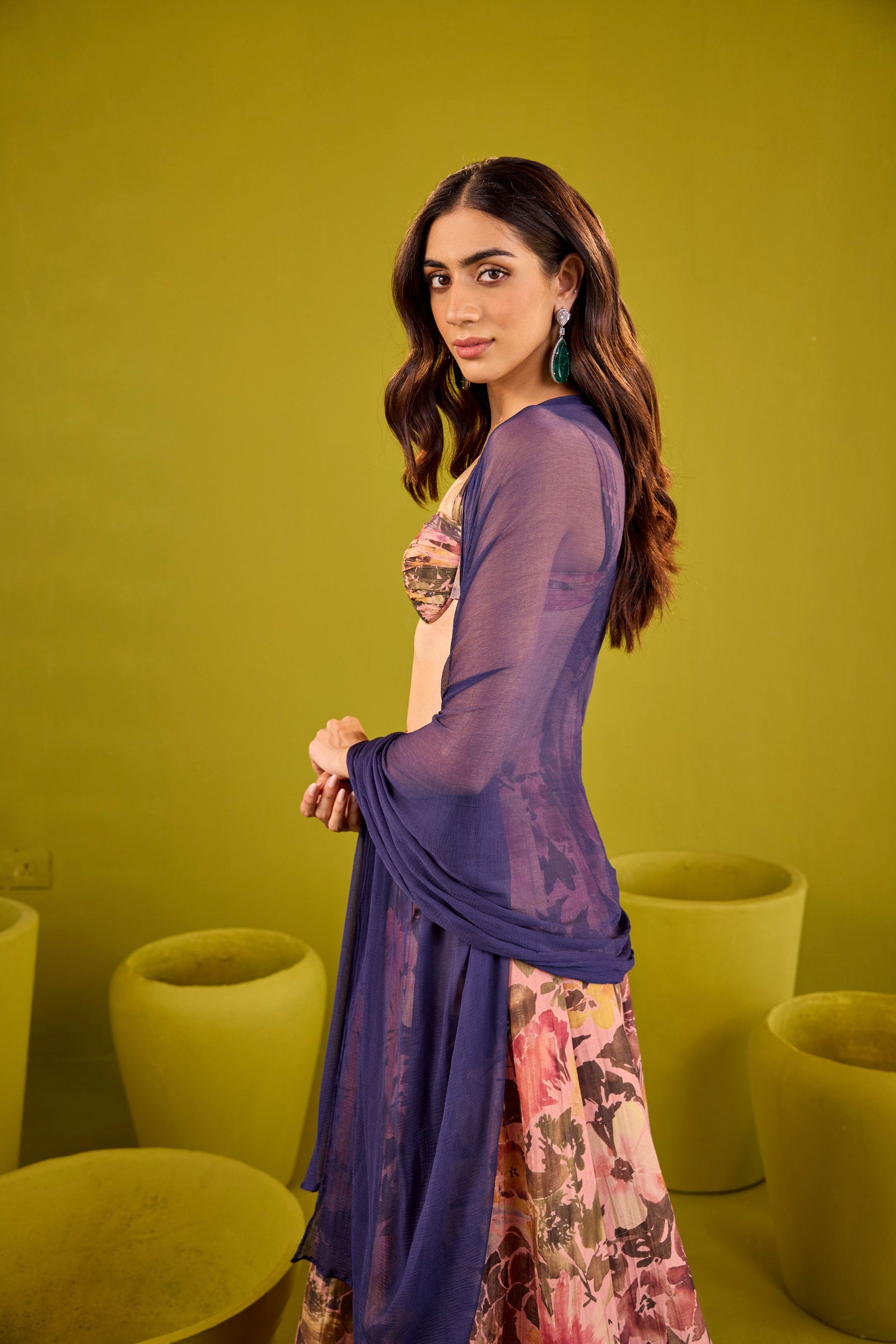 Hina Pink & Violet Tissue Lehenga Set