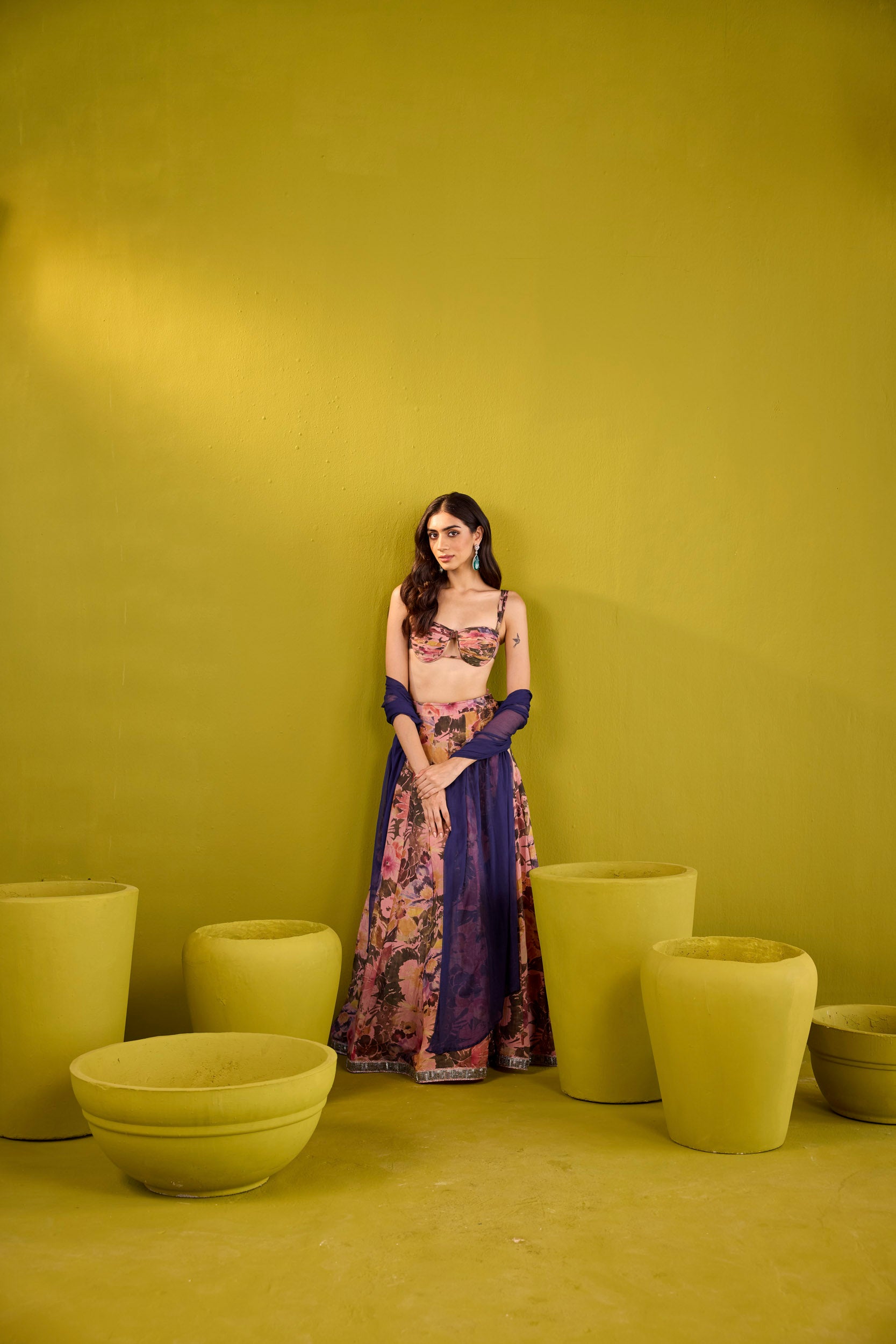 Hina Pink & Violet Tissue Lehenga Set