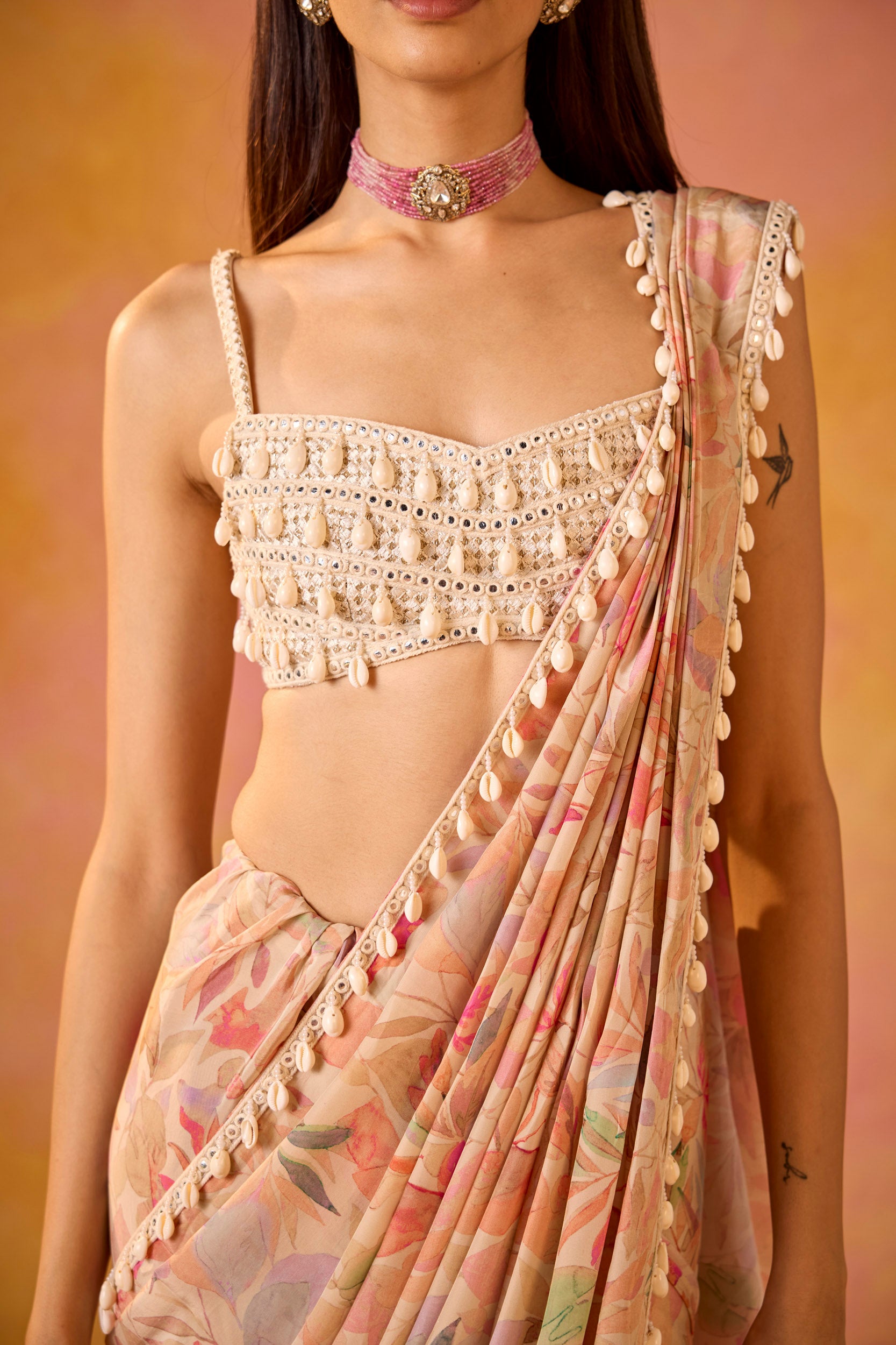 Nihaar Cowrie Shell Embroidered Backless Blouse