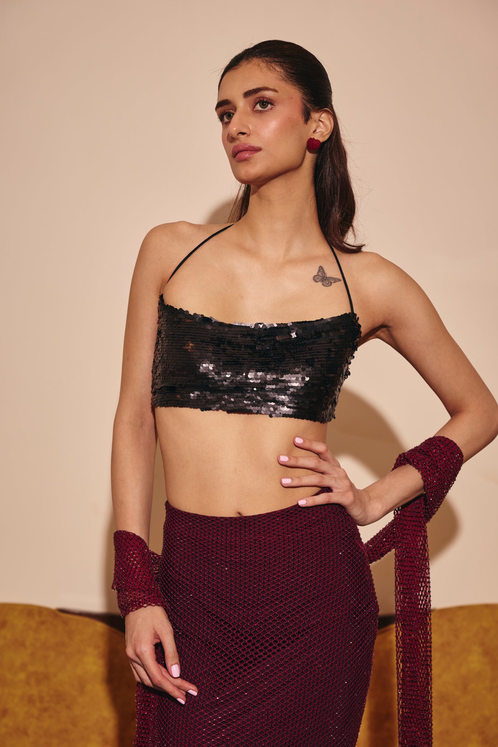Antalya Black Sequin Halter Top