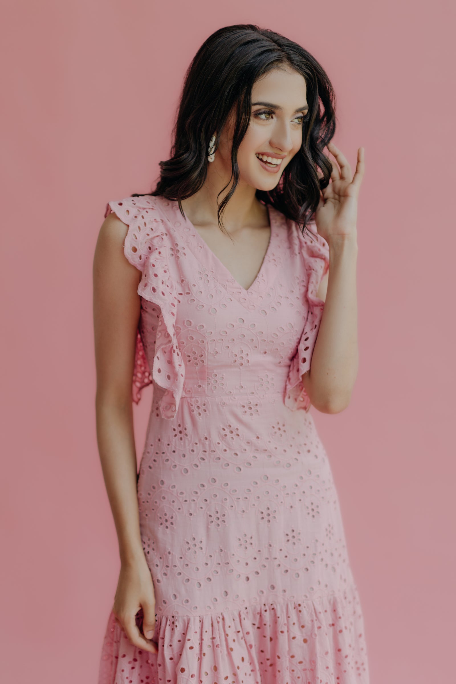 Women Black Schiffli Button Down Midi Dress
