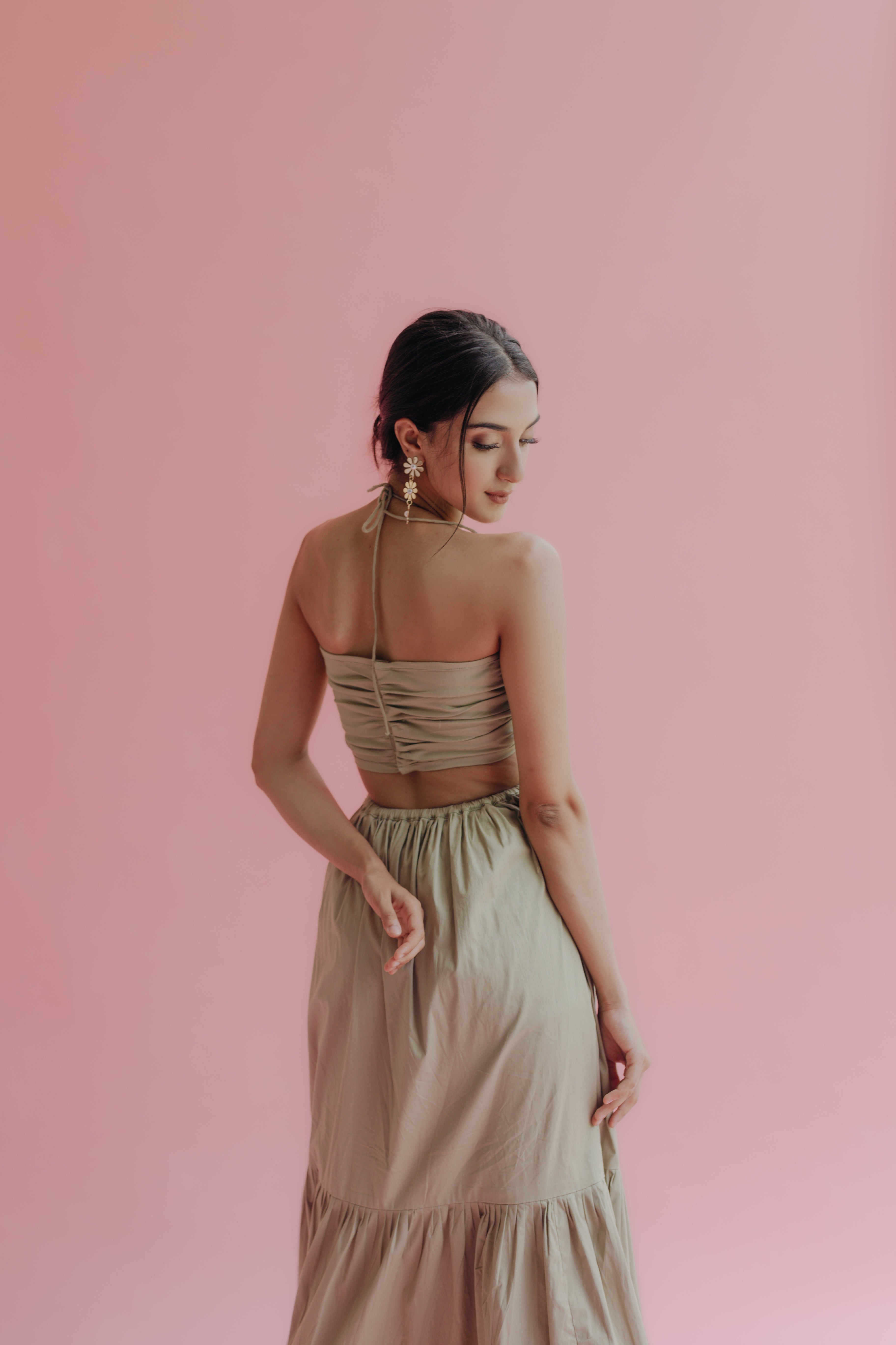 Carissa Olive Green Cut-Out Halter Maxi Dress
