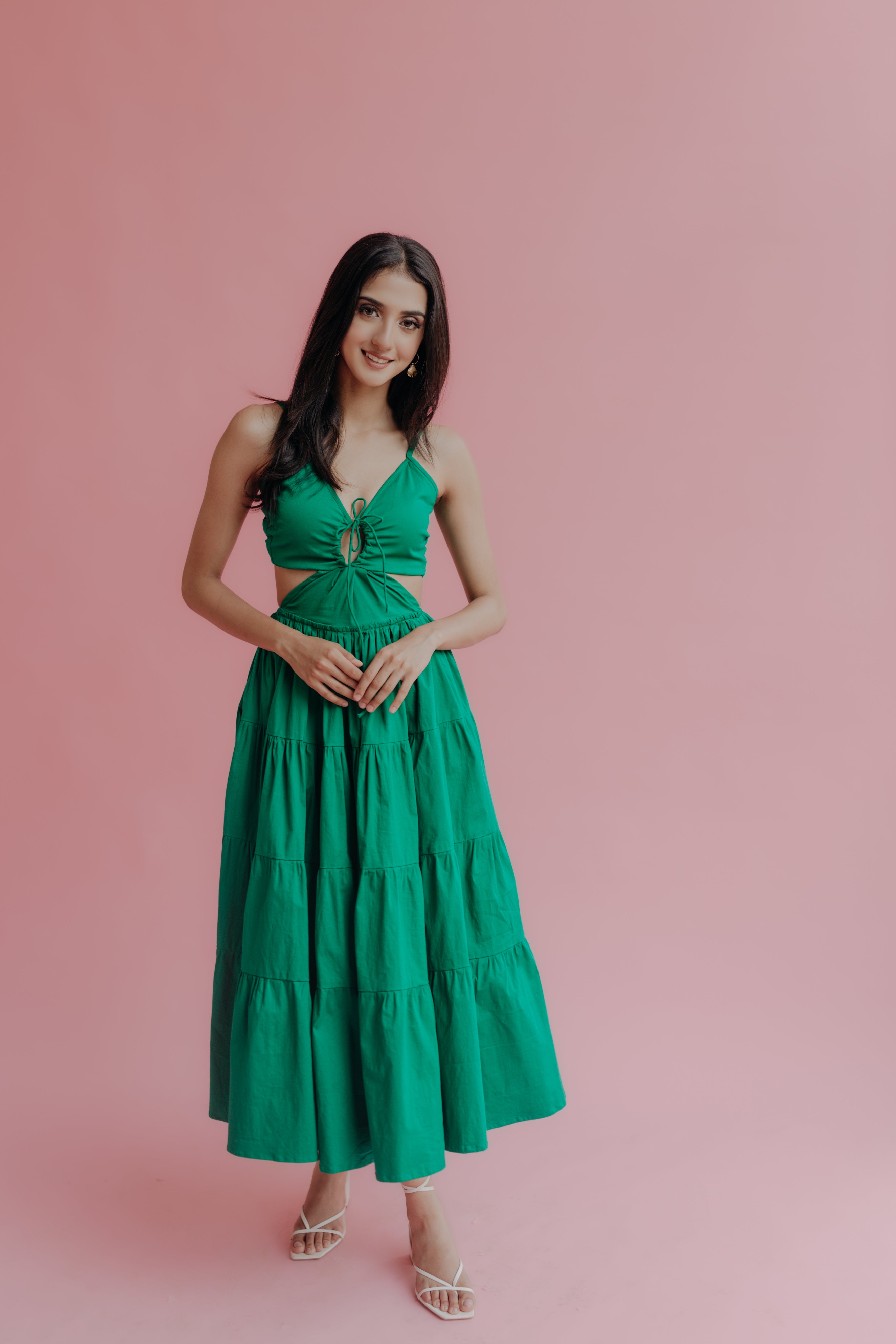 Lydia Forest Green Cut-Out Tiered Maxi Dress