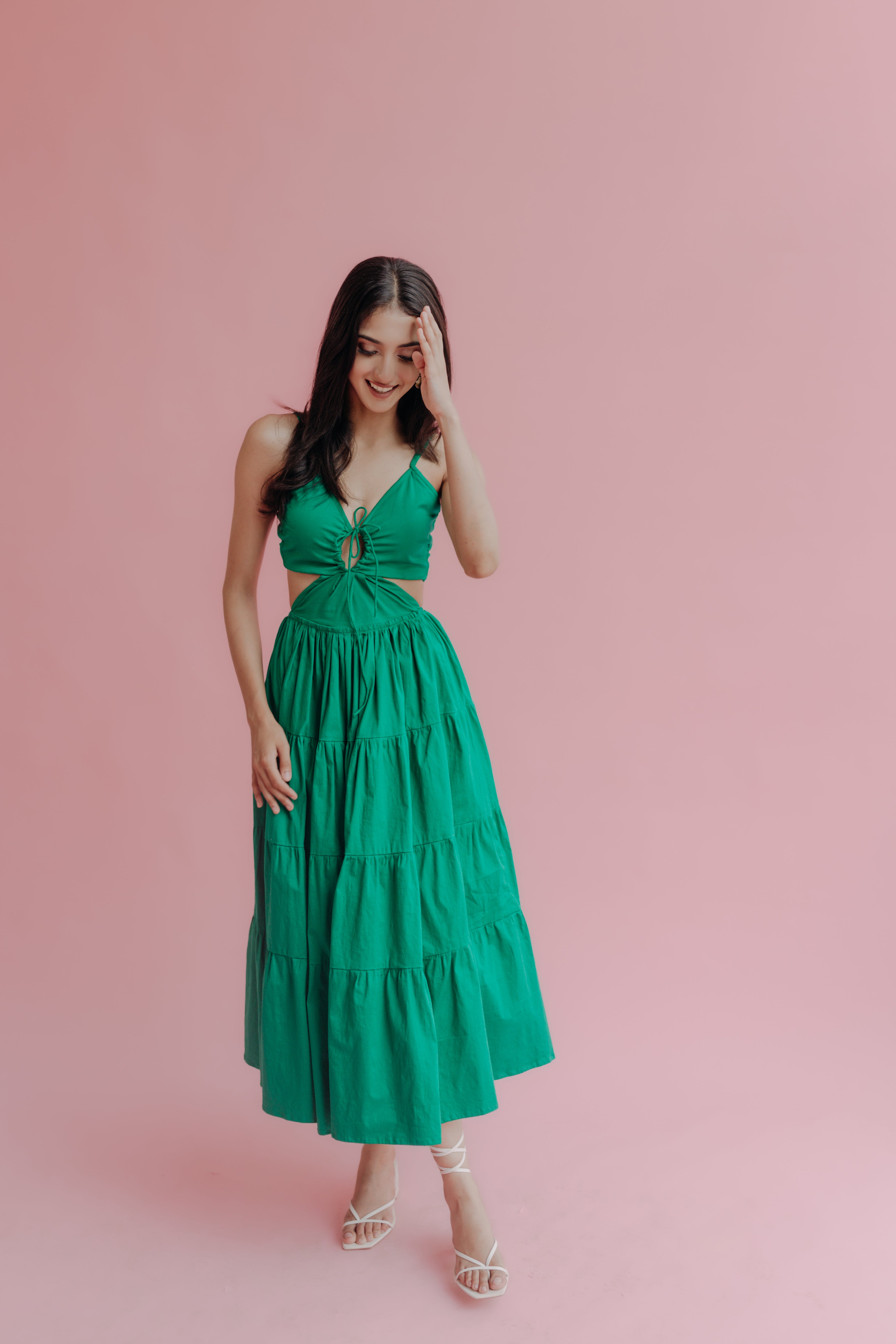 Lydia Forest Green Cut-Out Tiered Maxi Dress