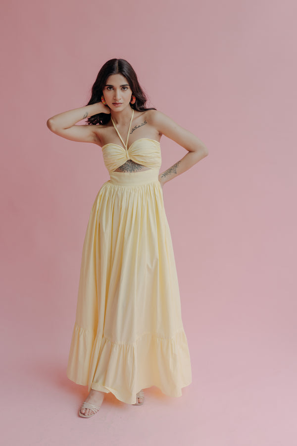 Penelope Lime Yellow Halter Maxi Dress