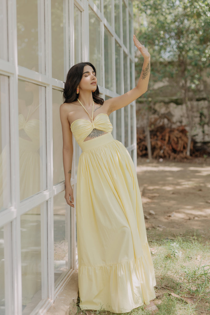 Penelope Lime Yellow Halter Maxi Dress Old Marigold