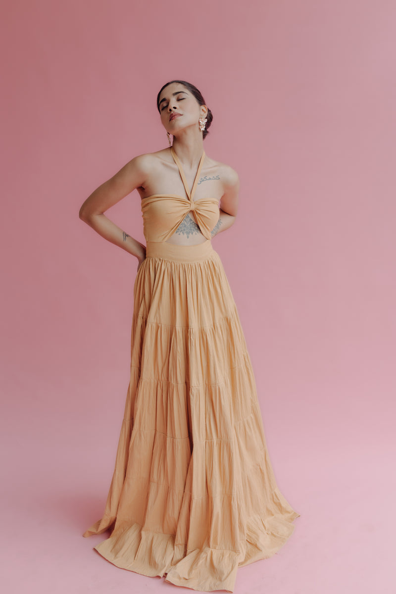 Elena Halter Neck Tiered Maxi Dress