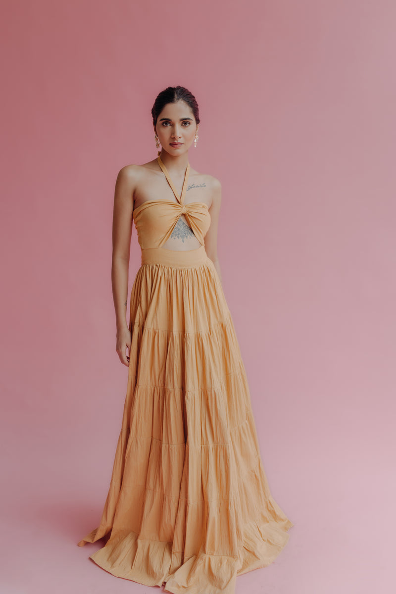 Elena Halter Neck Tiered Maxi Dress