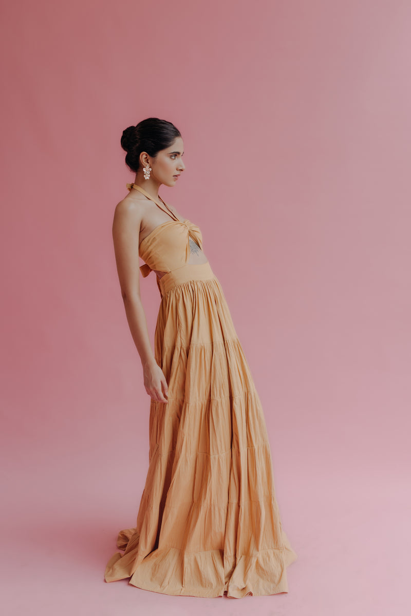 Elena Halter Neck Tiered Maxi Dress