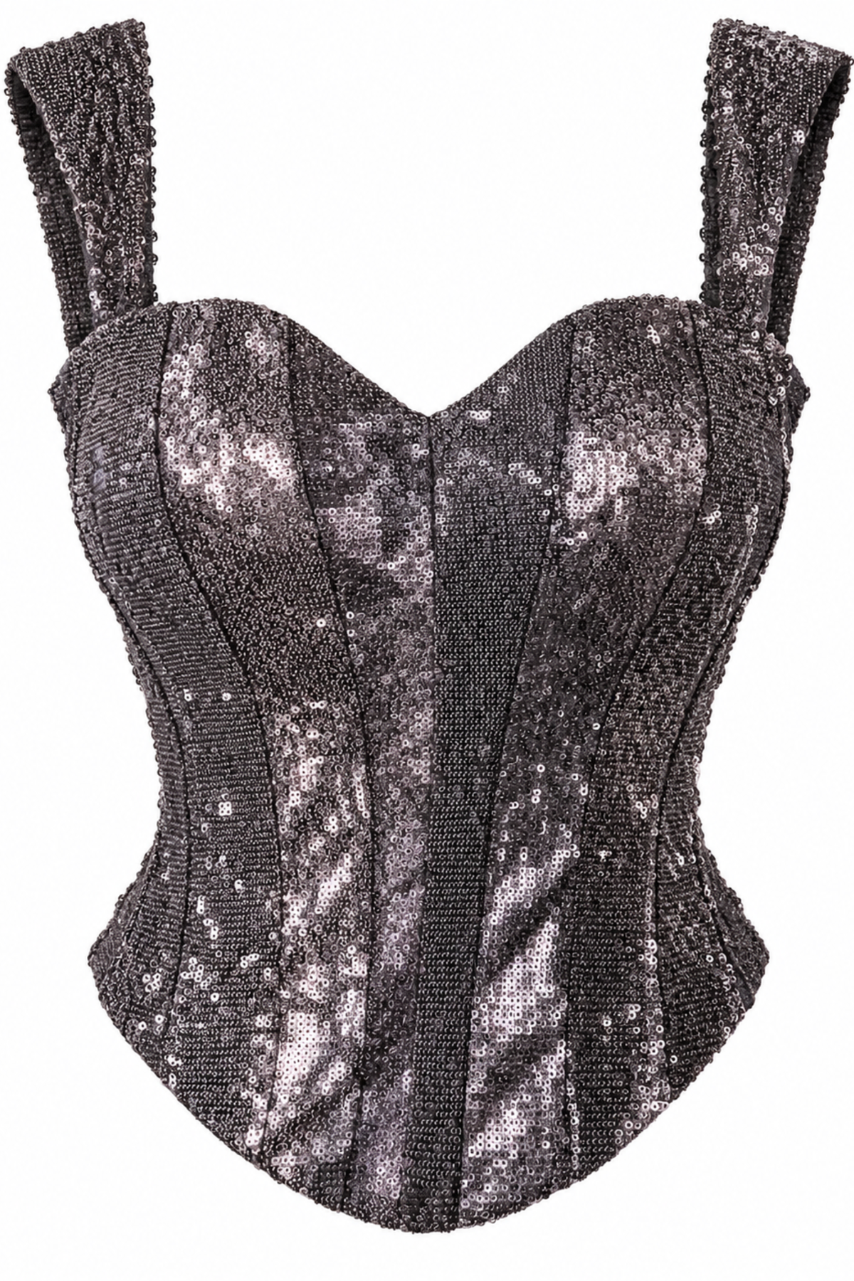 Surmayi Gunmetal Sequin Panelled Corset Top with Lace-Up Back