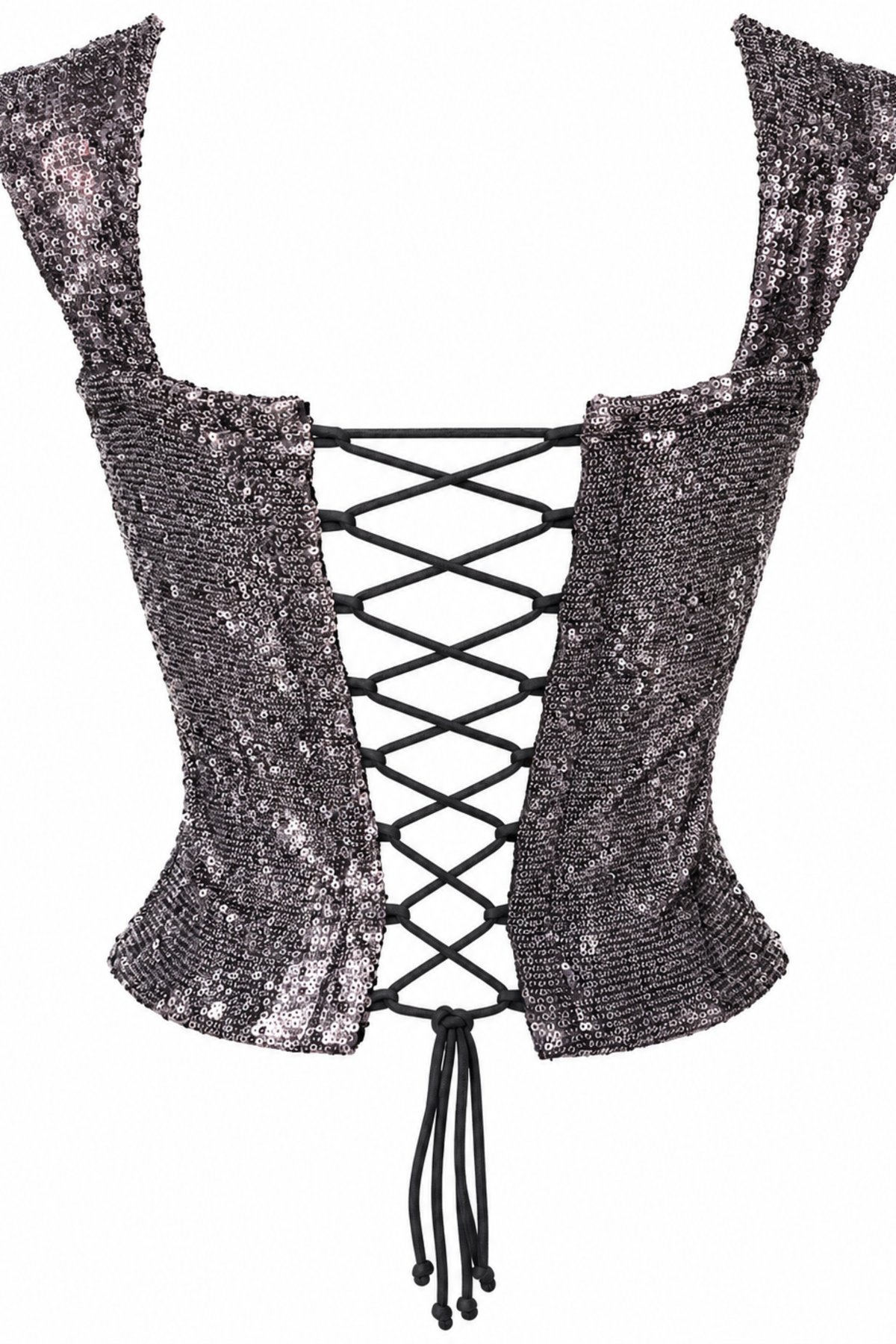 Surmayi Gunmetal Sequin Panelled Corset Top with Lace-Up Back