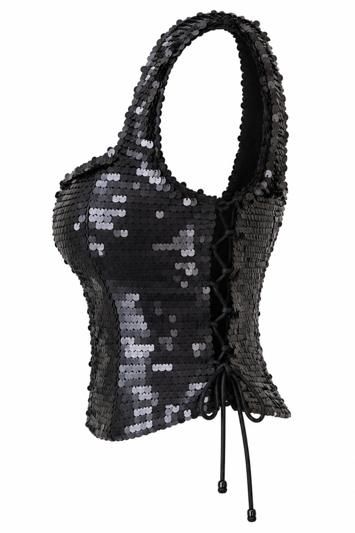 Raat Rani Black Paillette Sequin Corset Top with Side Lace-Up