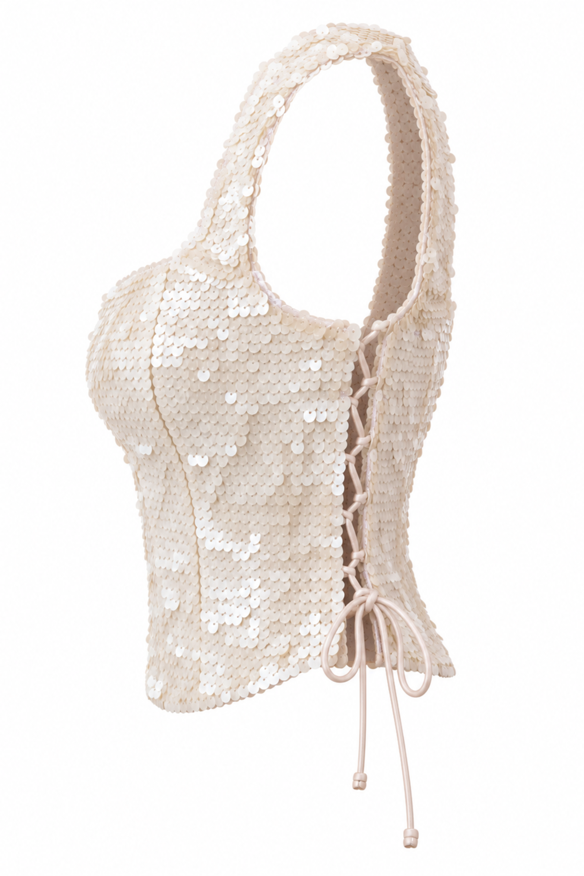 Motiya Ivory Paillette Sequin Corset Top with Side Lace-Up