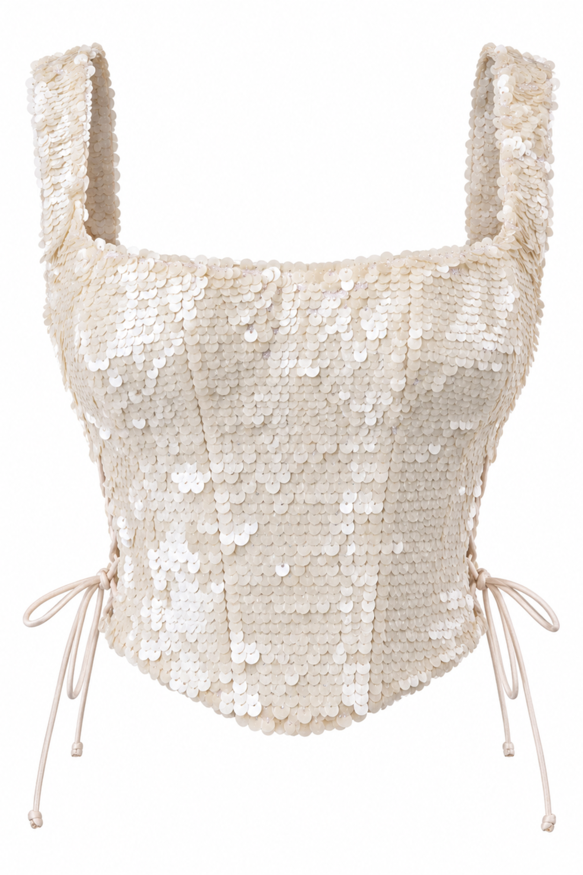 Motiya Ivory Paillette Sequin Corset Top with Side Lace-Up