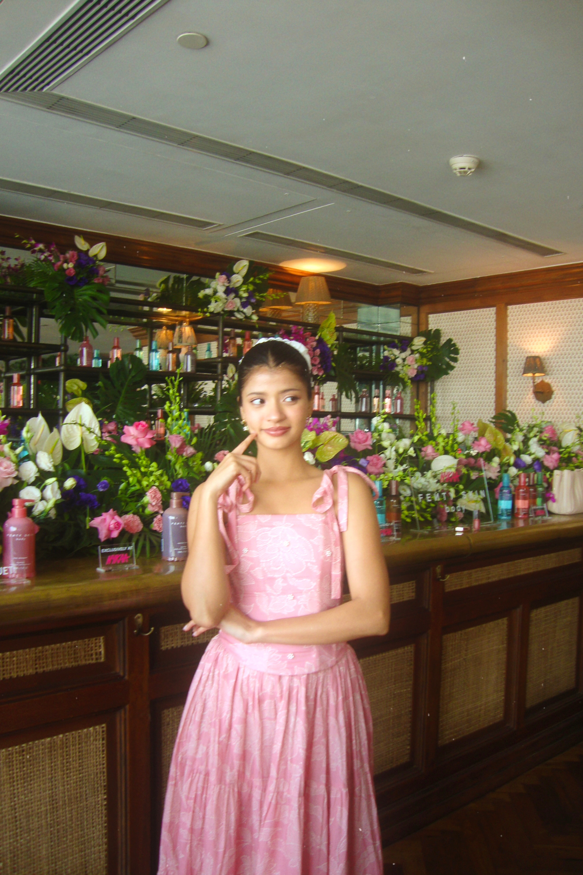 Kyoto Pink Floral Corset and Tiered Skirt Set with Pearl Handwork