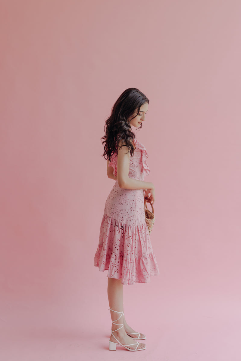 Dorris Pink Schiffli Midi Dress