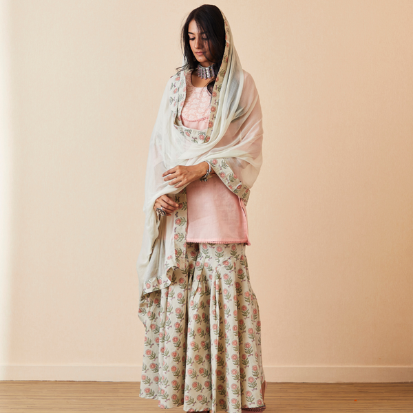 Tara Set of 3 (Chikan Kurta, Sharara and Dupatta)