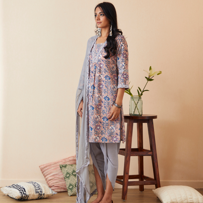 Aiza Set of 3 (Kurta, Tulip Pants and Lace Dupatta)