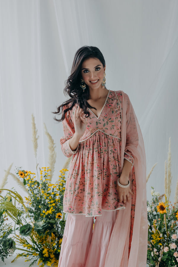 FLARE KURTI SHARARA AH DUPATTA SET