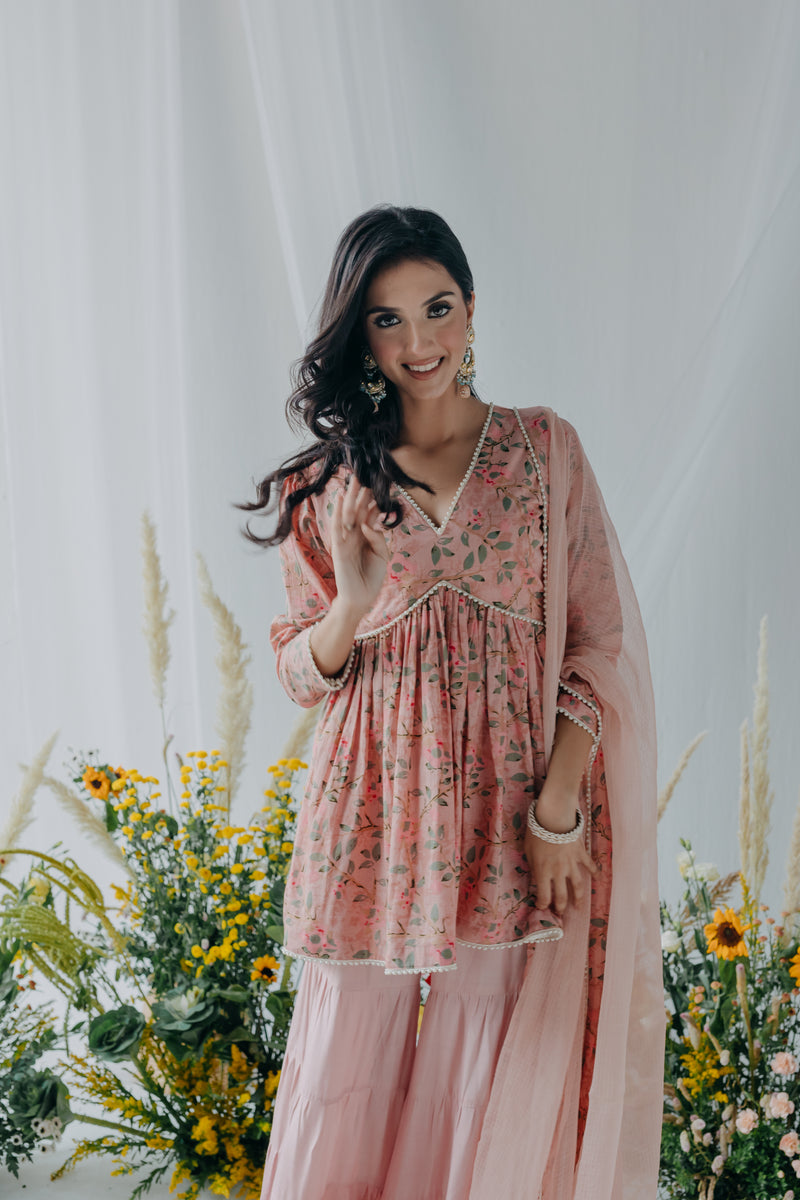 Hina Khan Punjabi Sharara Suit With Short Kurti For Women | Indian wedding  wear, Indian dresses, Red anarkali dress