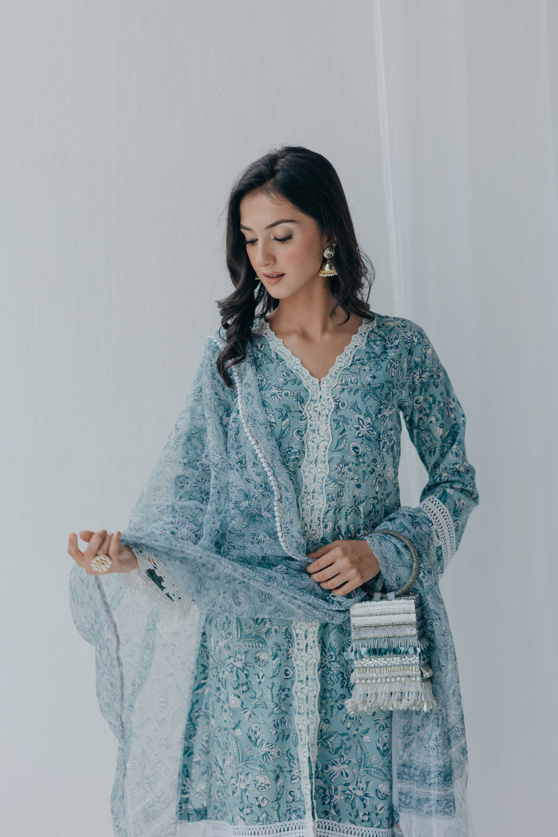 Aria Blue Printed Cotton Kurta