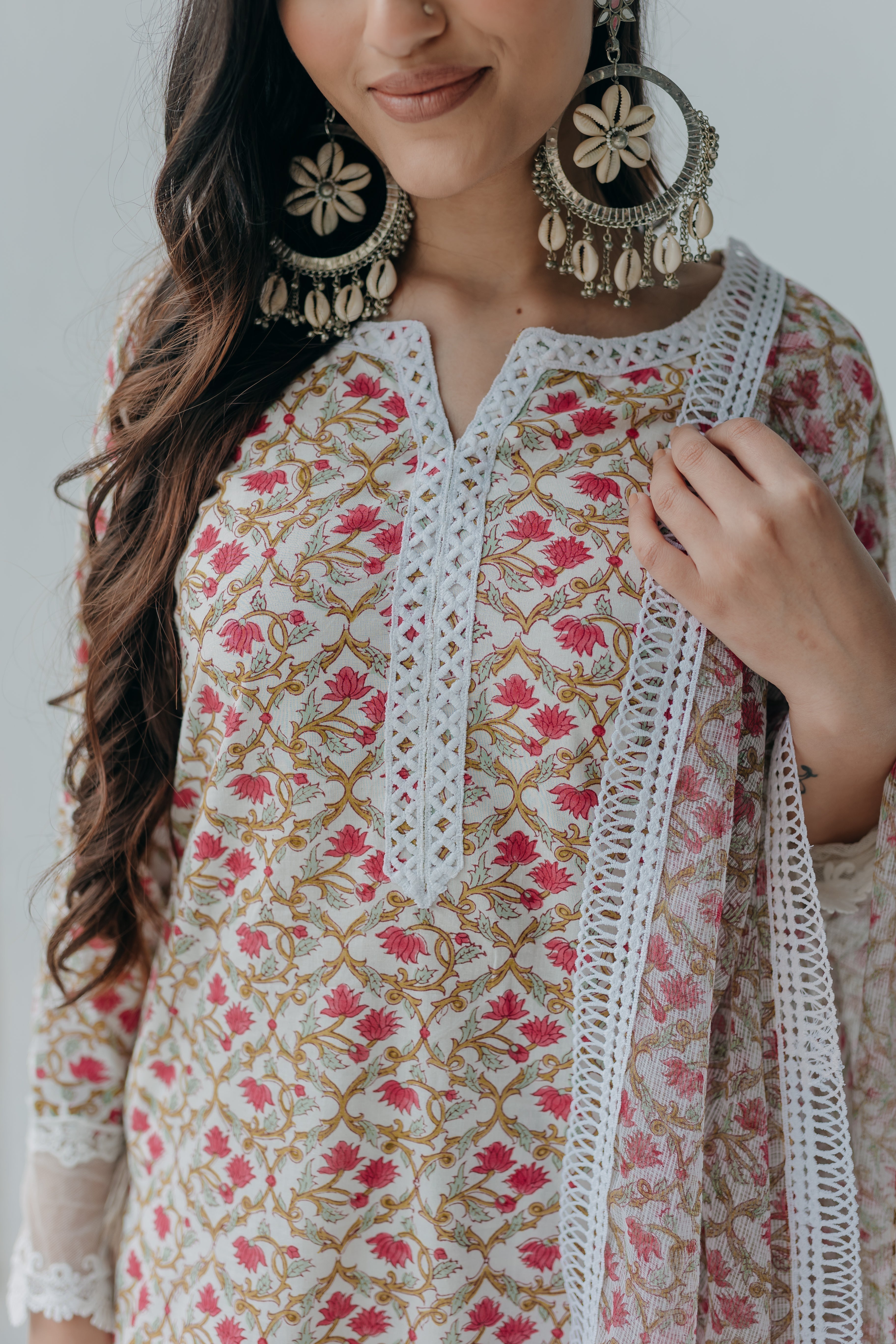 Luna Pink & White Printed Cotton Kurta