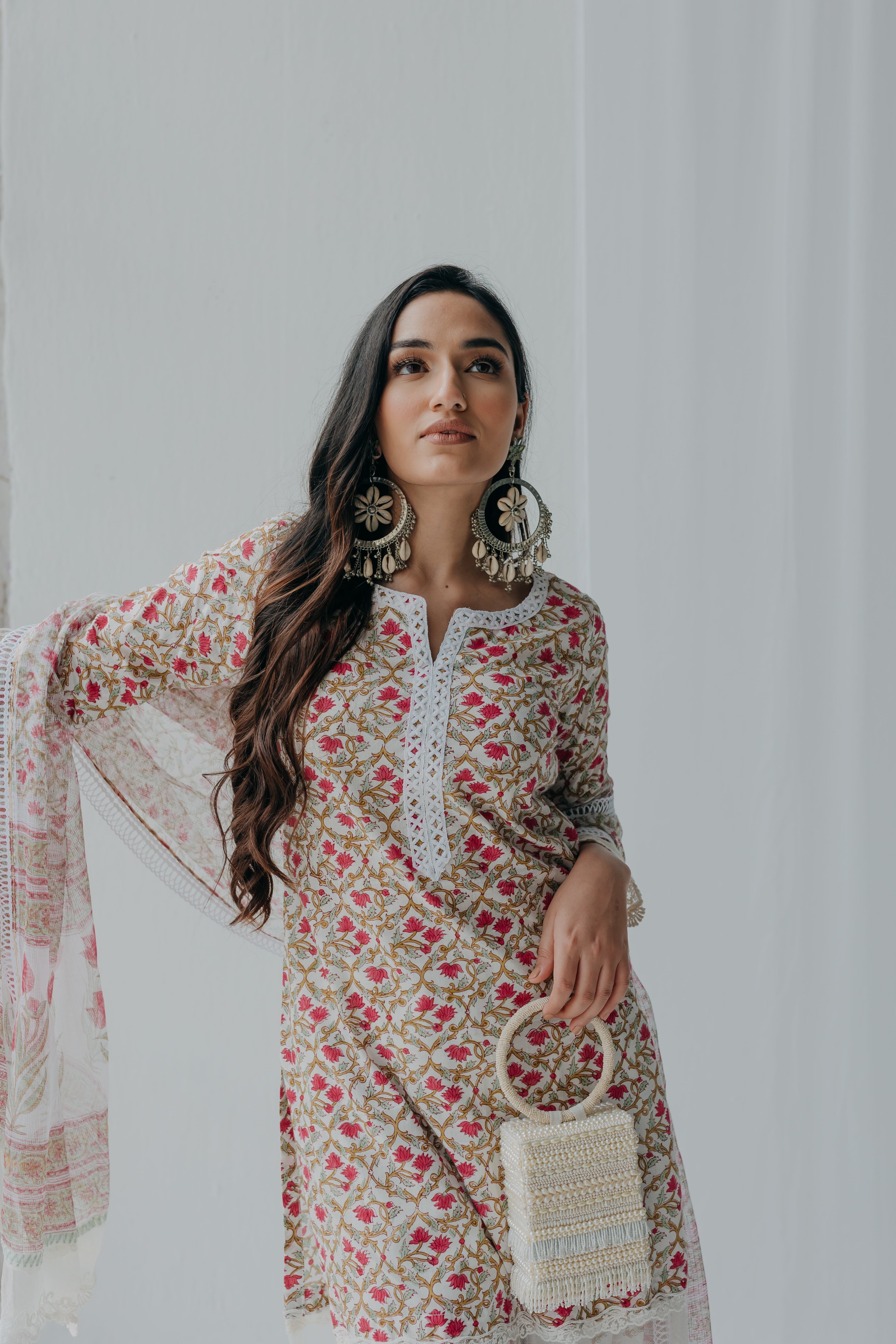 Luna Pink & White Printed Cotton Kurta