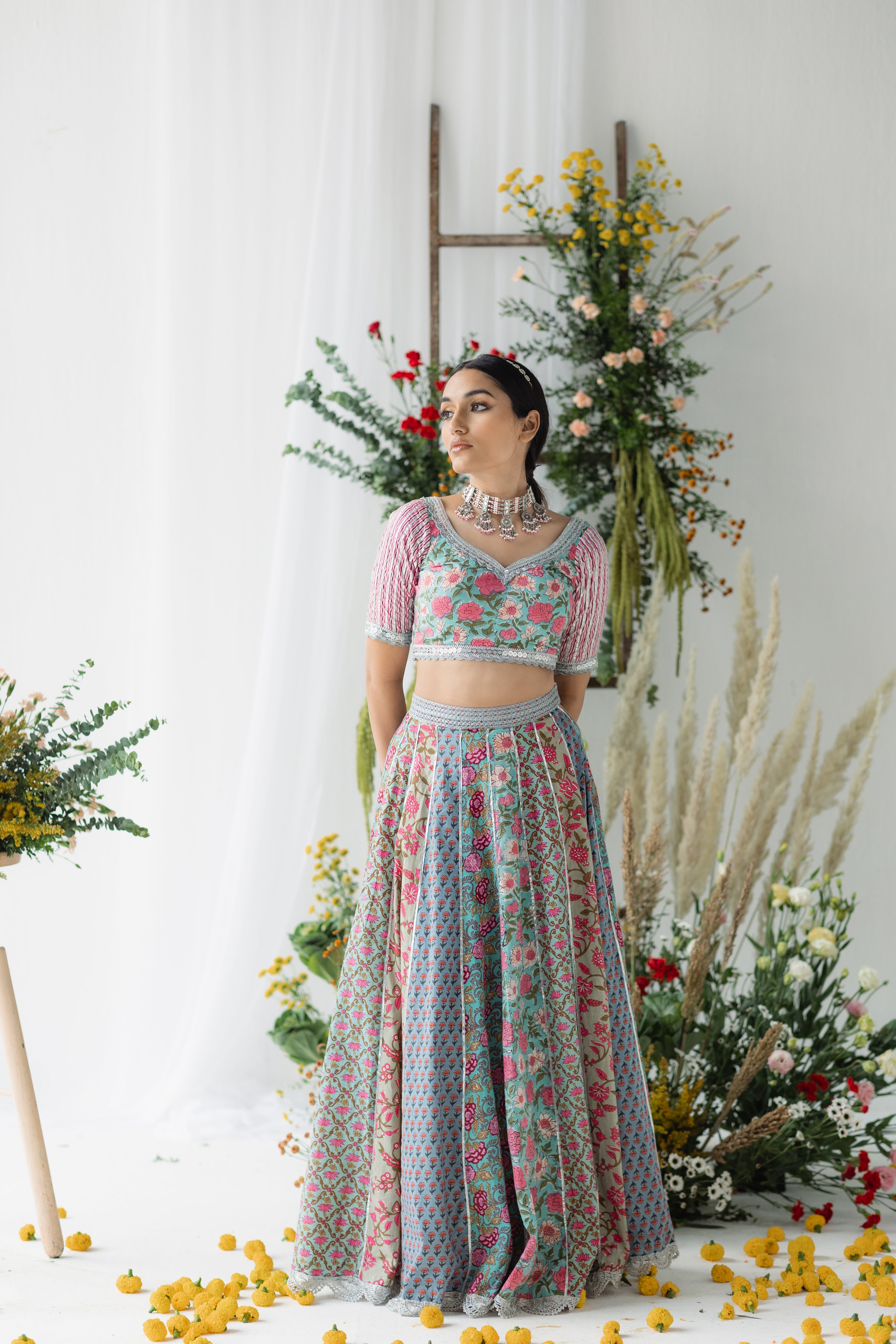 Neelkamal Multicolour Printed Cotton Lehenga Set