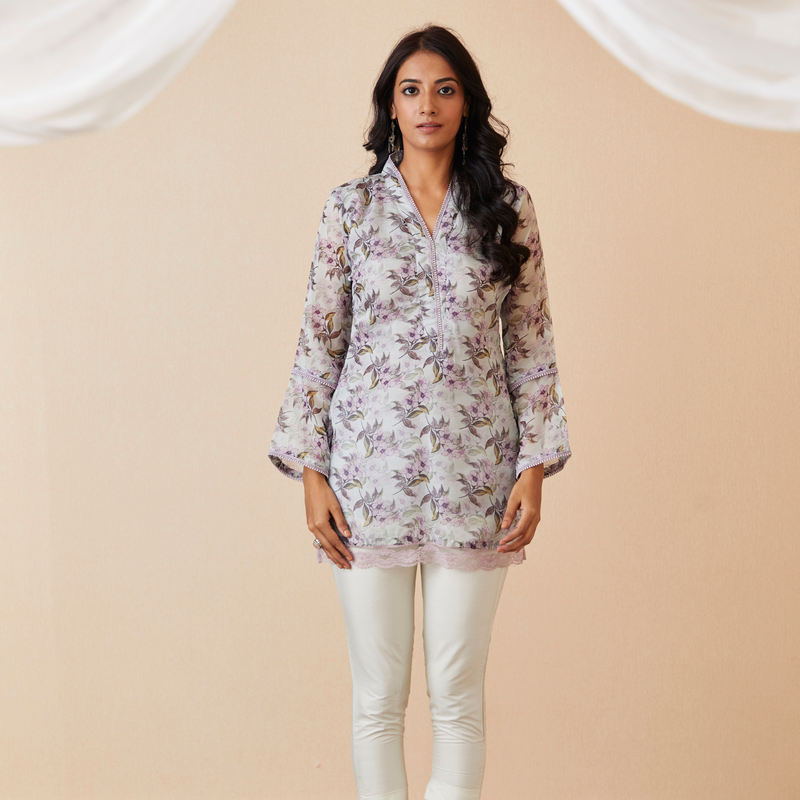 White Multi Colored Printed Straight Kurta With Solid Navy Blue Cigare –  Trendphoria
