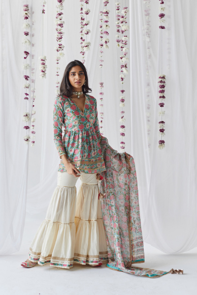 Gul Pink & Blue Printed Chanderi Kurti