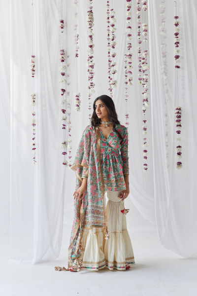 Gul Pink & Blue Printed Chanderi Kurti