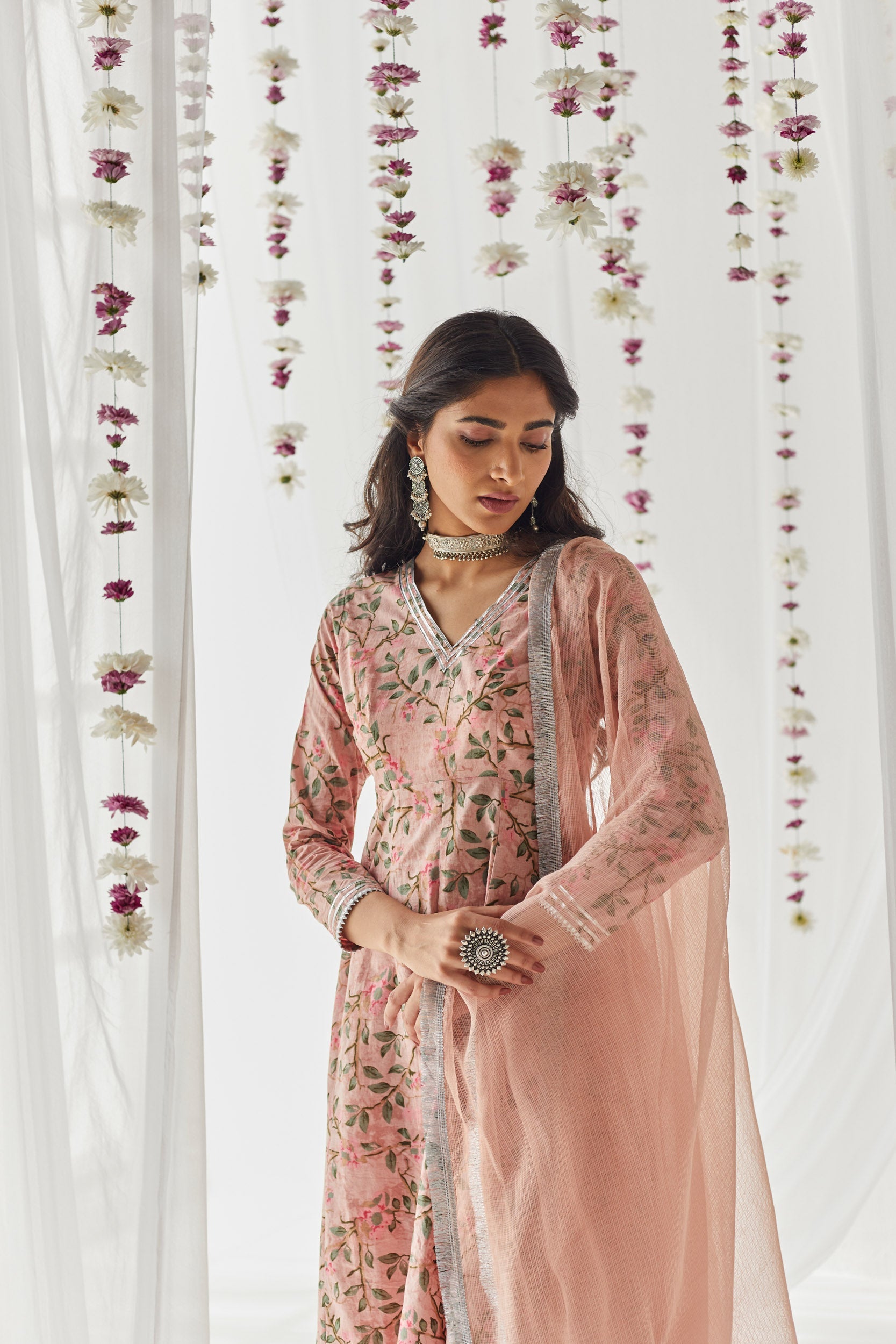 Maayera Pink Printed Cotton Anarkali