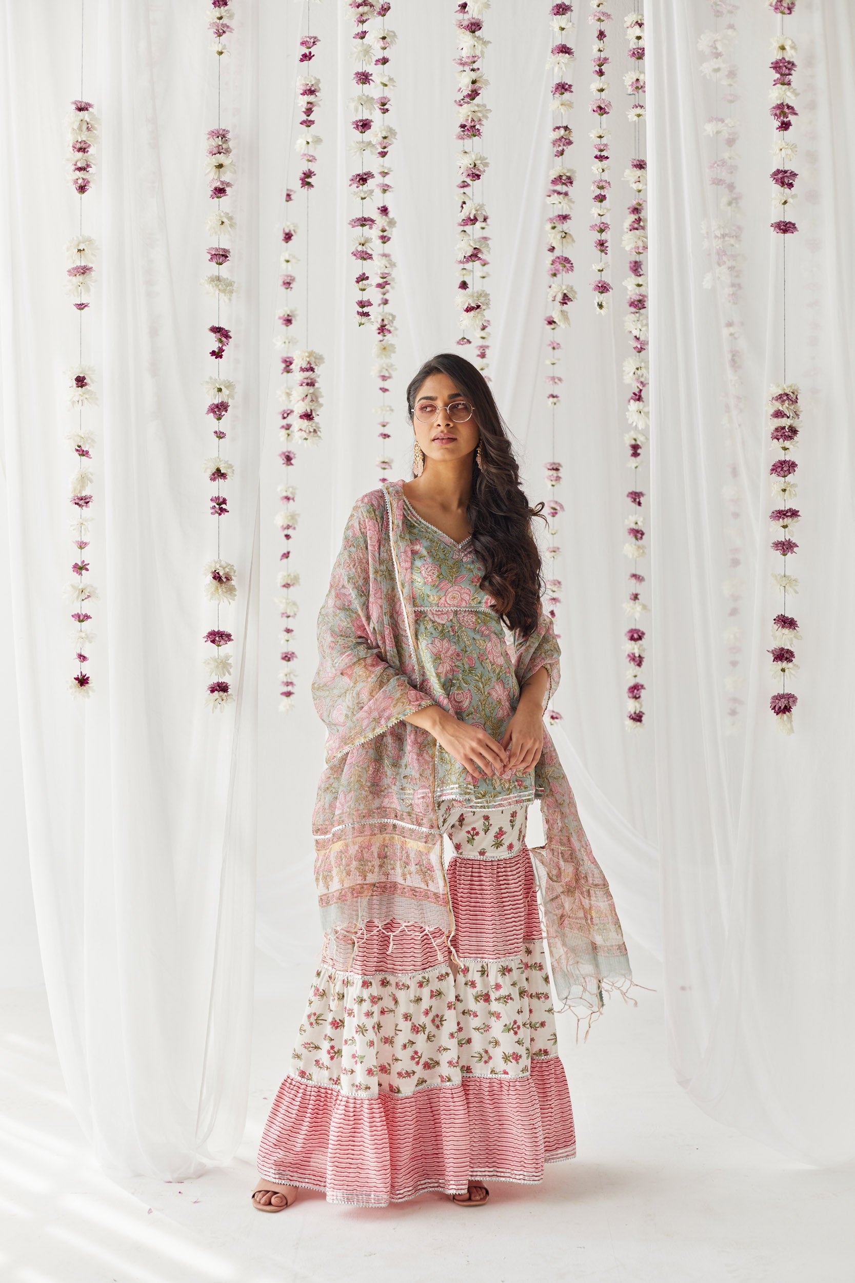Mahira Green & Pink Printed Cotton Kurti
