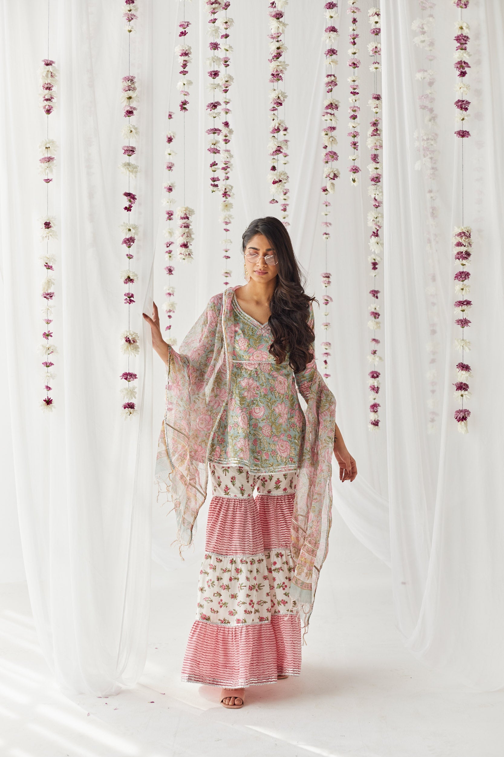 Mahira Green & Pink Printed Cotton Kurti