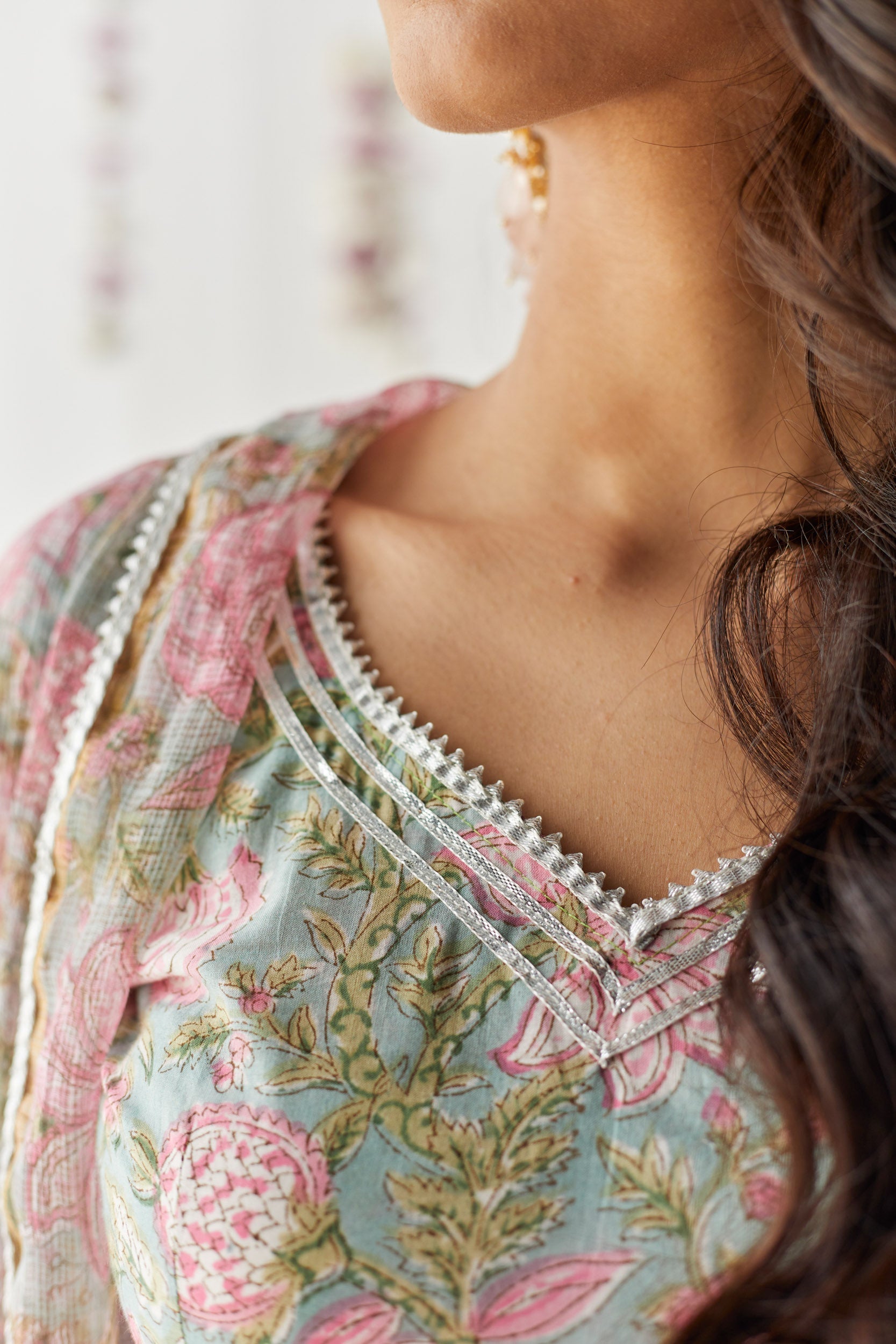 Mahira Green & Pink Printed Cotton Kurti