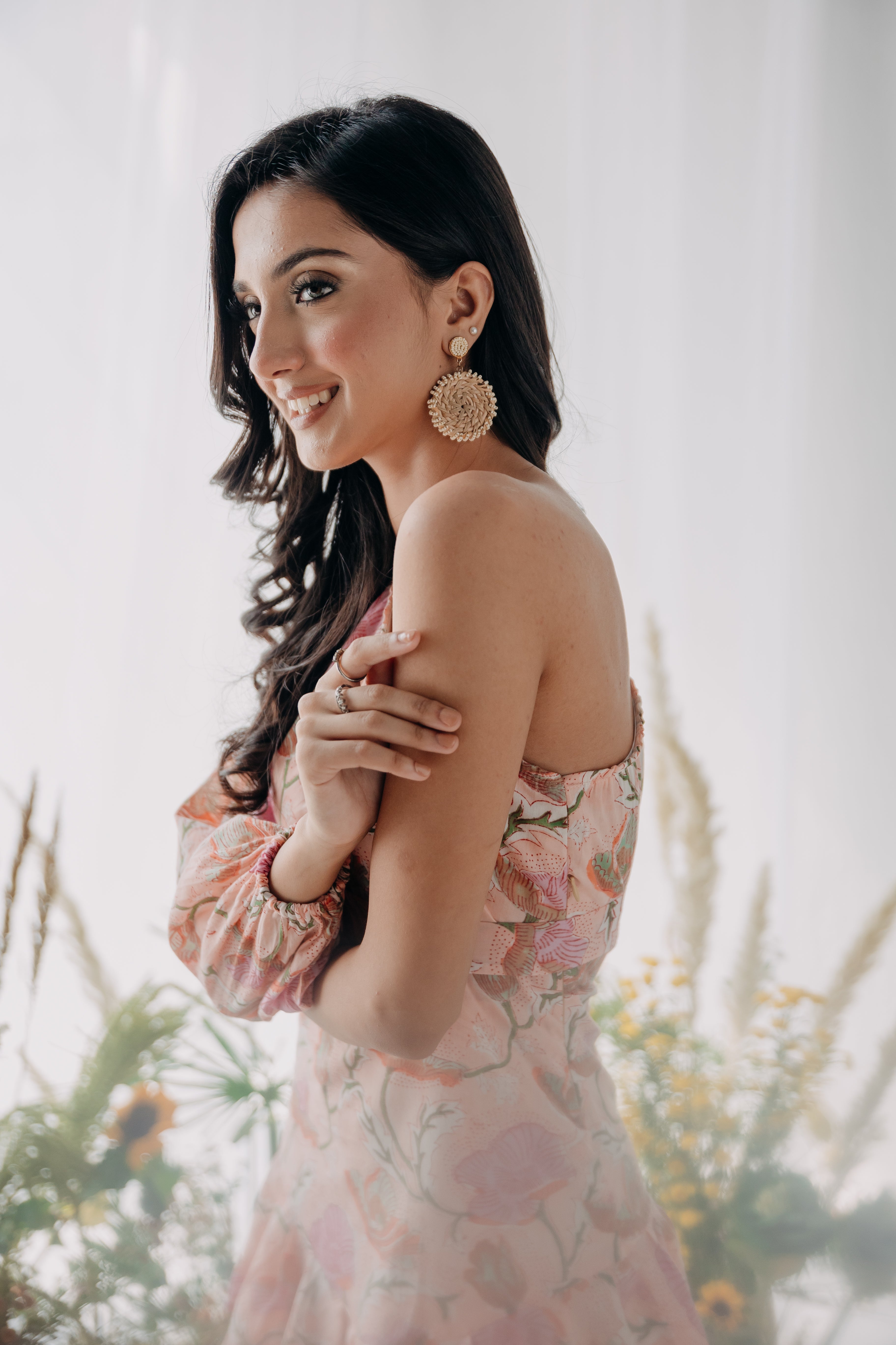 Lolita Pink Printed Cotton One Shoulder Dress